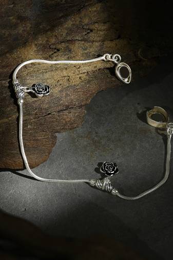 Silver floral charm anklet