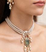 Gold plated green stone kundan  necklace set