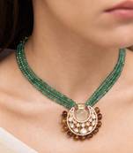 Gold plated green stone kundan necklace set