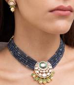 Gold plated blue stone kundan necklace set