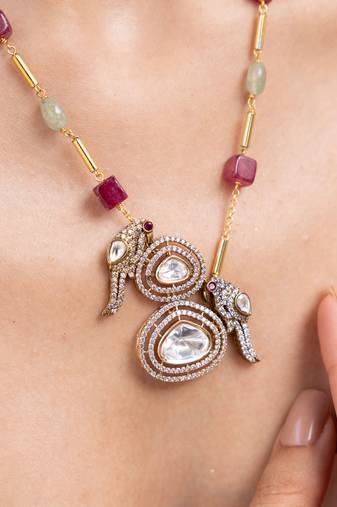 Gold plated red stone necklace