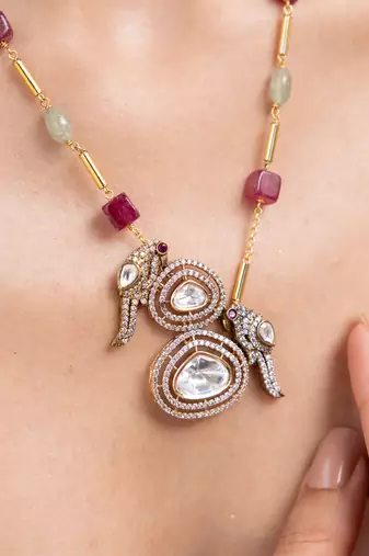 Gold plated red stone necklace