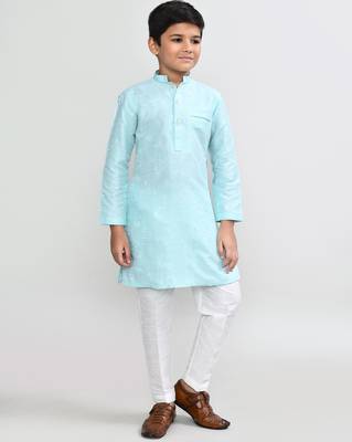 Kids boy pink cotton straight kurta pant set 1