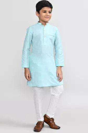 Kids boy pink cotton straight kurta pant set