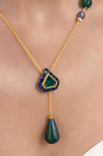 Gold plated multicolor stone kundan necklace