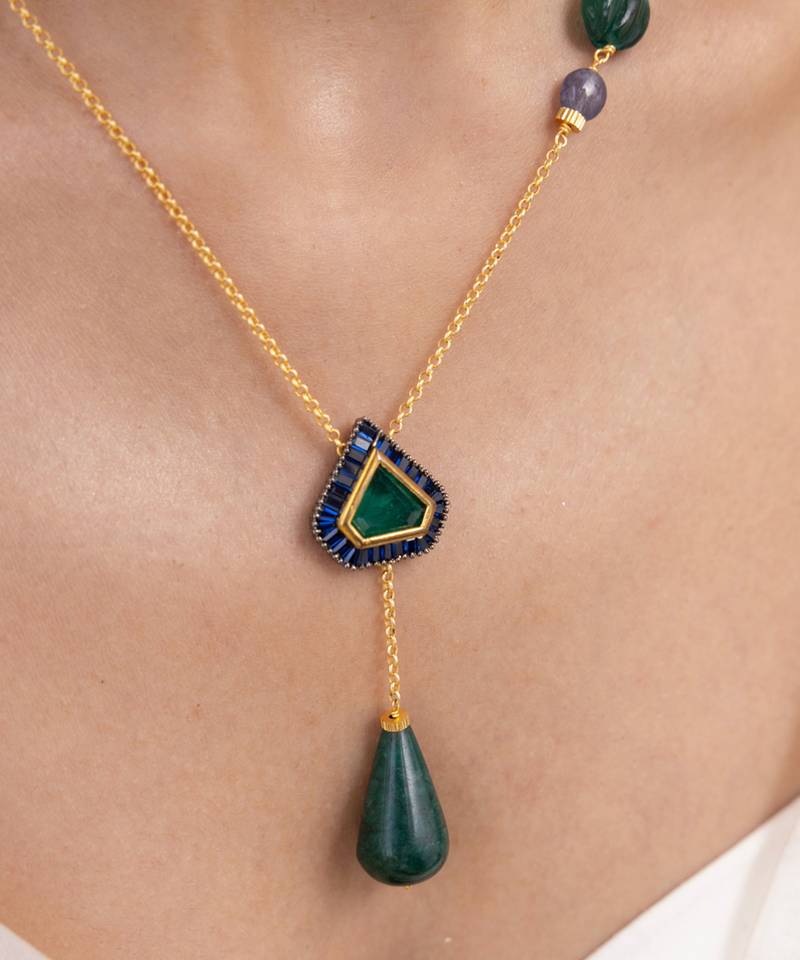 Gold plated multicolor stone kundan necklace