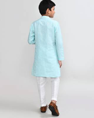 Kids boy pink cotton straight kurta pant set 2