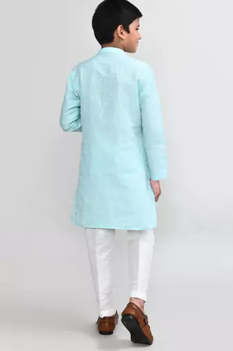 Kids boy pink cotton straight kurta pant set