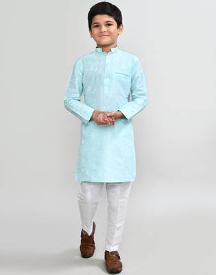 Kids boy pink cotton straight kurta pant set 3
