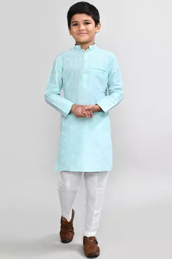Kids boy pink cotton straight kurta pant set