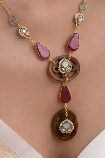 Gold plated multicolor stone kundan necklace
