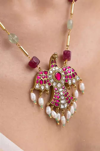 Gold plated multicolor stone kundan necklace