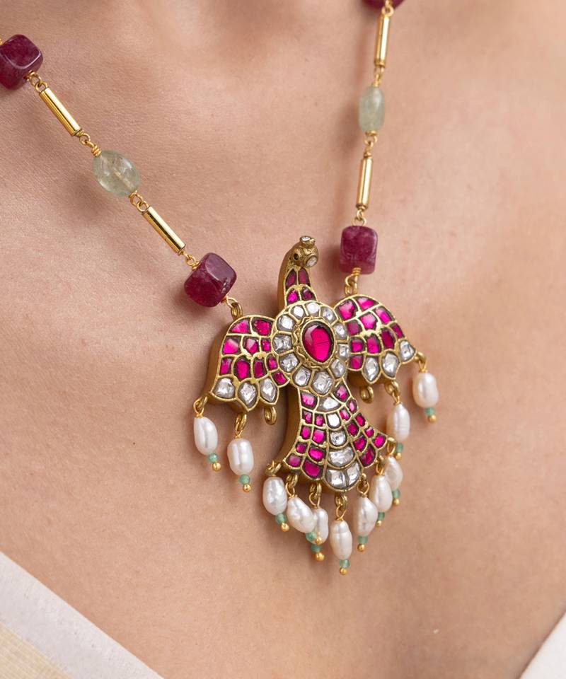 Gold plated multicolor stone kundan necklace