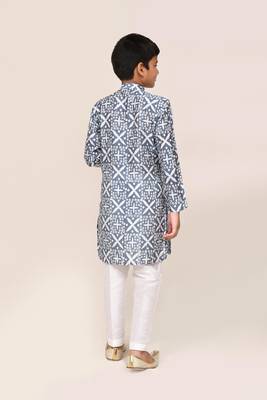 Kids boy navy blue silk blend straight kurta pant set 1