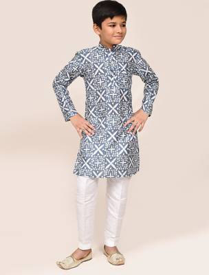 Kids boy navy blue silk blend straight kurta pant set 2