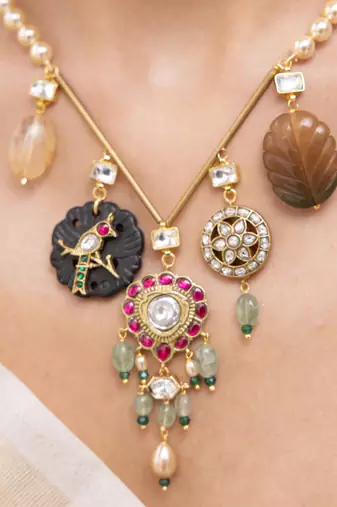 Gold plated multicolor stone kundan necklace