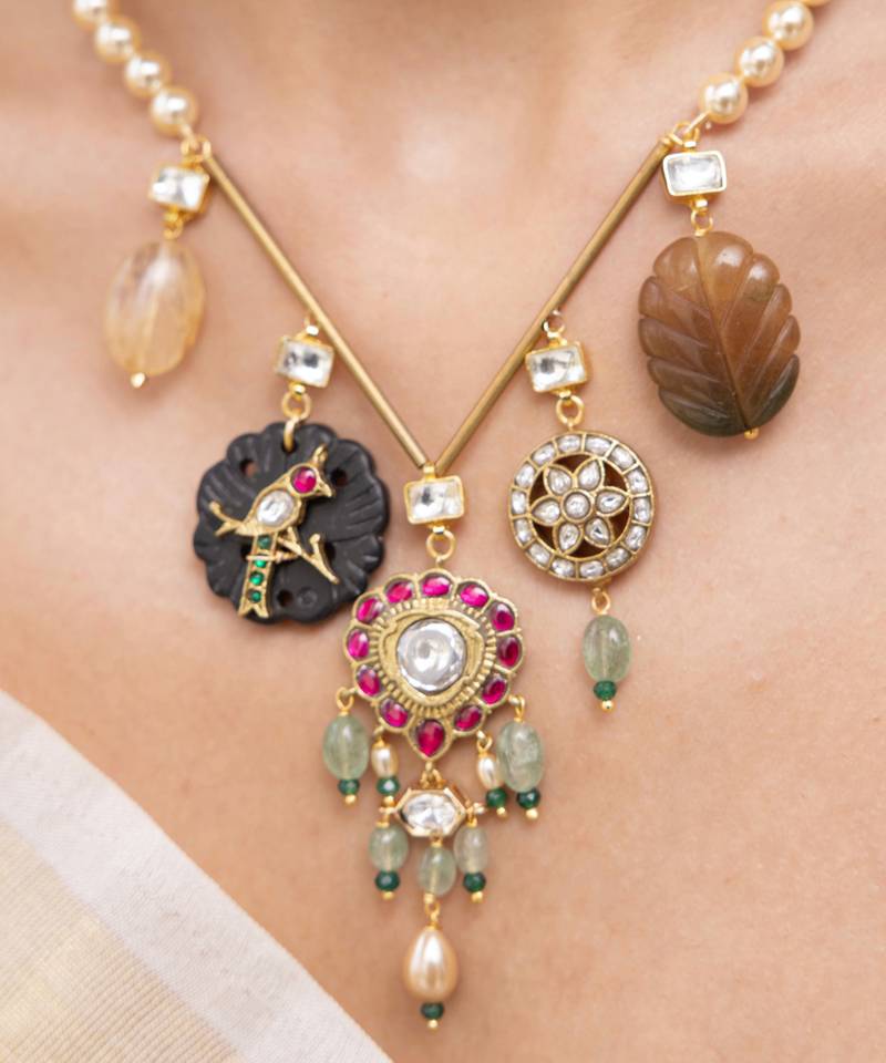 Gold plated multicolor stone kundan necklace