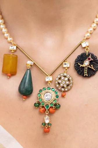 Gold plated multicolor stone necklace