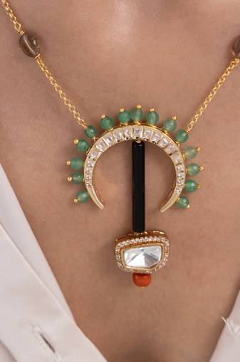 Gold plated green stone necklace