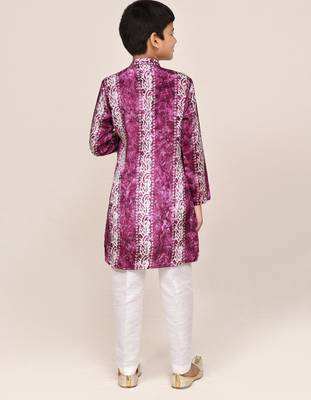 Kids boy purple silk blend straight kurta pant set 2