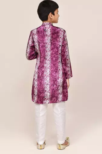 Kids boy purple silk blend straight kurta pant set