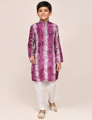 Kids boy purple silk blend straight kurta pant set 1