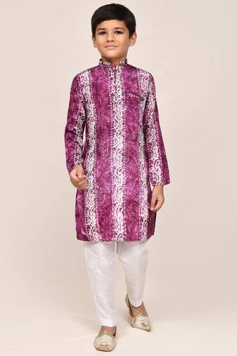 Kids boy purple silk straight kurta pant set