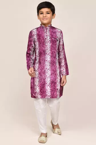 Kids boy purple silk straight kurta pant set