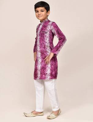 Kids boy purple silk blend straight kurta pant set 3