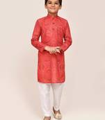 Kids boy red cotton straight kurta pant set