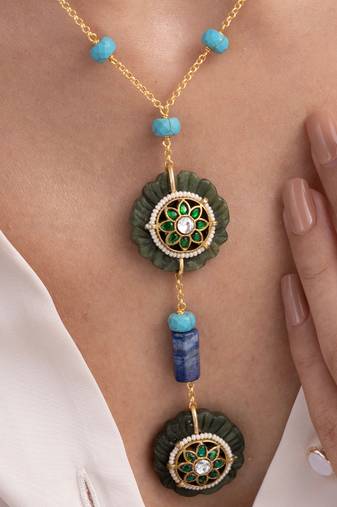 Gold plated multicolor stone kundan necklace