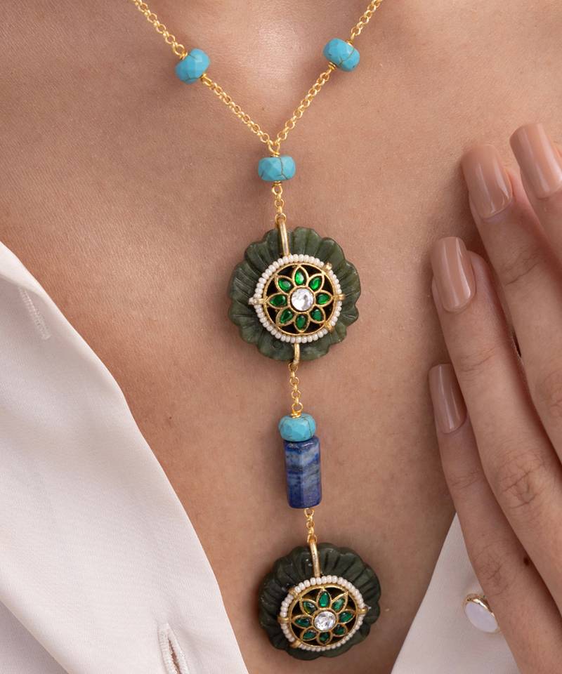 Gold plated multicolor stone kundan necklace