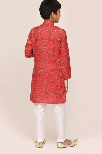 Kids boy red cotton straight kurta pant set