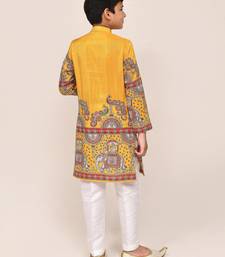 Kids boy yellow silk straight kurta pant set