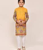 Kids boy yellow silk straight kurta pant set