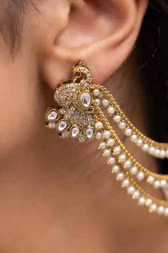 Gold plated kundan ear cuffs