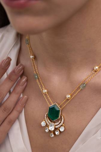 Gold plated green stone necklace