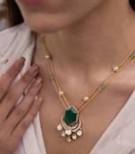 Gold plated green stone necklace