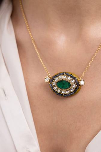 Gold plated multicolor stone kundan necklace