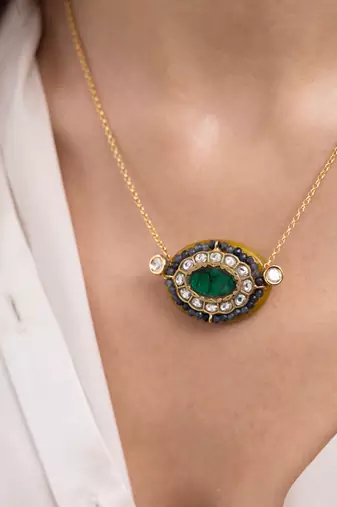 Gold plated multicolor stone kundan necklace