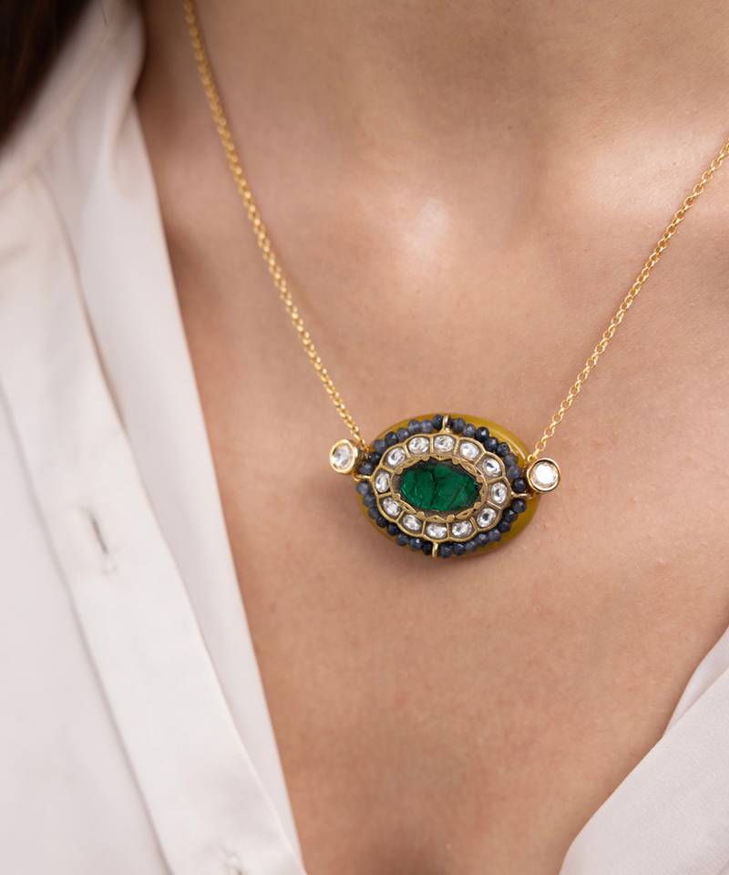 Gold plated multicolor stone kundan necklace