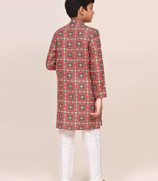 Kids boy red cotton straight kurta pant set