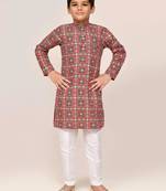 Kids boy red cotton straight kurta pant set