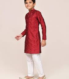 Kids boy maroon silk straight kurta pant set
