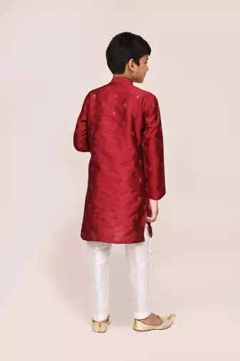 Kids boy maroon silk straight kurta pant set