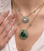 Gold plated green stone layered necklace