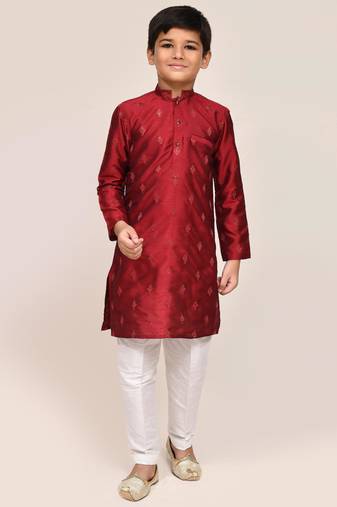 Kids boy maroon silk straight kurta pant set