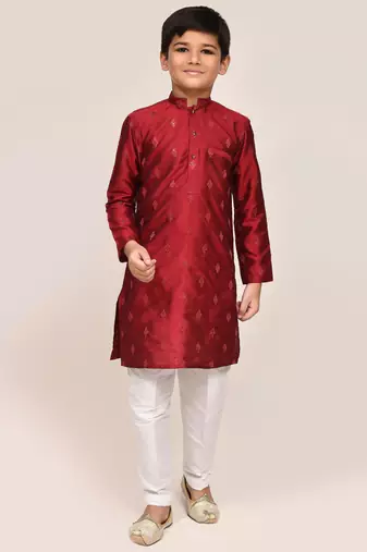 Kids boy maroon silk straight kurta pant set