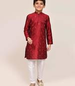 Kids boy maroon silk straight kurta pant set