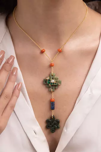 Gold plated multicolor stone kundan necklace